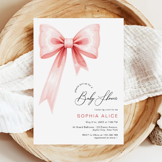 Invitation Baby shower moderne de coquette rose vif