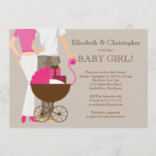 Invitation Baby shower moderne de couples de chariot de papa