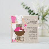 Invitation Baby shower moderne de couples de chariot de papa (Debout devant)