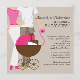Invitation Baby shower moderne de couples de chariot de papa