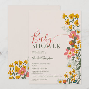 Invitation Baby shower moderne de fleurs rétro d'automne