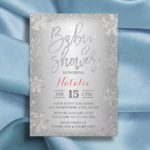 Invitation Baby shower moderne de flocon de neige en argent d