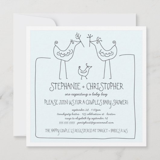 Invitation Baby shower moderne de garçon de couples de (Devant)