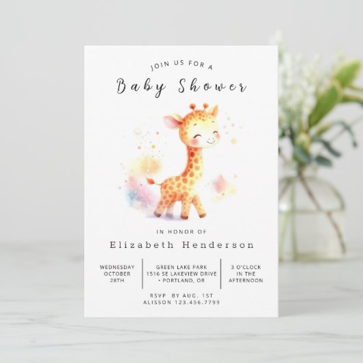 Invitation Baby shower moderne de Giraffe Editable (Debout devant)