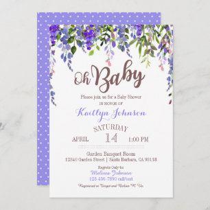 Invitation Baby shower moderne de glycines pourpres