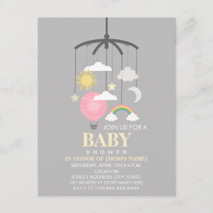 Invitation Baby shower moderne de la Mobile Girl Hot Air Ball