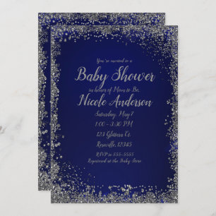 Invitation Baby shower moderne de la Royal Blue Silver Partie