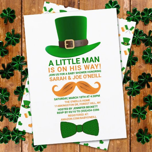 Invitation Baby shower moderne de la Saint Patrick de Leprech