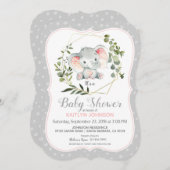 Invitation Baby shower moderne de l'éléphant gris (Devant / Derrière)