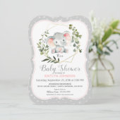 Invitation Baby shower moderne de l'éléphant gris (Debout devant)