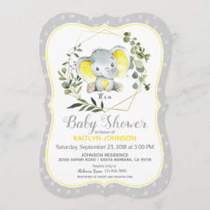 Invitation Baby shower moderne de l'éléphant gris