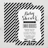 Invitation Baby shower moderne de lignes en bande noire et bl (Devant / Derrière)