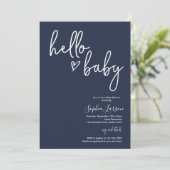 Invitation Baby shower moderne de saumoneaux bleu marine (Debout devant)