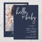 Invitation Baby shower moderne de saumoneaux bleu marine (Devant / Derrière)