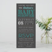 Invitation Baby shower moderne de typographie de turquoise (Debout devant)