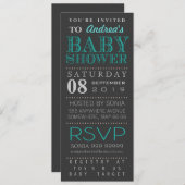Invitation Baby shower moderne de typographie de turquoise (Devant / Derrière)