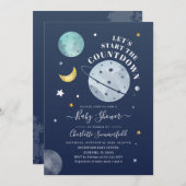Invitation Baby shower moderne de typographie spatiale (Devant / Derrière)