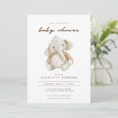 Invitation Baby shower moderne d'éléphant neutre pour les fem (Debout devant)