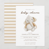 Invitation Baby shower moderne d'éléphant neutre pour les fem (Devant / Derrière)