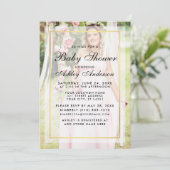 Invitation Baby shower moderne doré rose superposition photo (Debout devant)