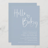 Invitation Baby shower moderne Dusty Blue Boy (Devant / Derrière)