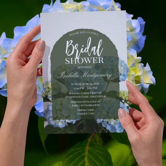 Invitation Baby Shower Moderne Élégant Hydrangea Bleue