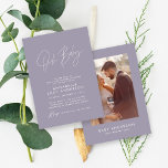 Invitation Baby shower moderne élégant lilas violet photo<br><div class="desc">Baby shower script moderne lilas violet élégant design d'invitation photo partie. Conception idéale sans distinction de genre.</div>