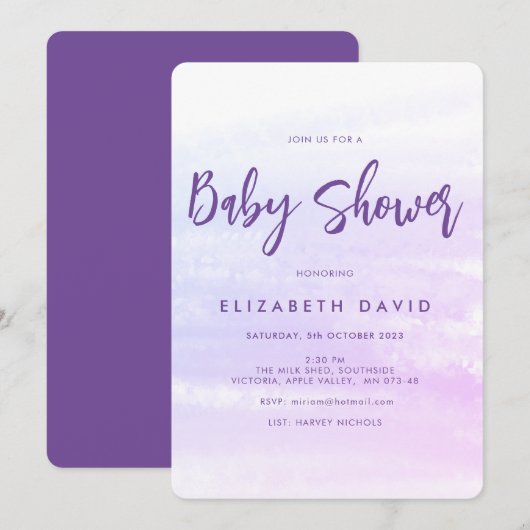 Invitation Baby shower moderne élégant rose et violet (Devant / Derrière)