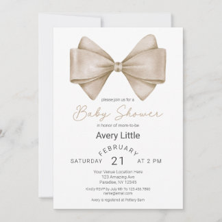 Invitation Baby shower moderne en bois beige