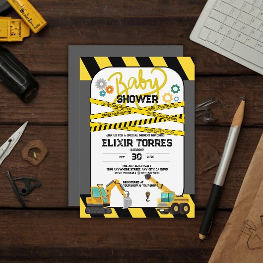 Invitation Baby shower moderne en construction