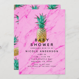 Invitation Baby shower moderne en marbre rose ananas