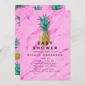 Invitation Baby shower moderne en marbre rose ananas tropical (Devant / Derrière)
