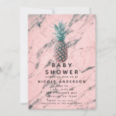 Invitation Baby shower moderne en marbre rose et ananas (Devant)