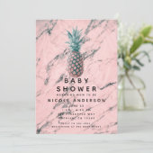 Invitation Baby shower moderne en marbre rose et ananas (Debout devant)