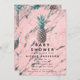 Invitation Baby shower moderne en marbre rose et ananas