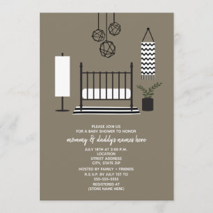 Invitation Baby shower moderne en pépinière noir et blanc