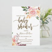 Invitation baby shower moderne en plumes florales de Boho inv (Debout devant)