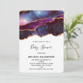 Invitation Baby shower Moderne Espace Bleu & Violet & Étoiles (Debout devant)