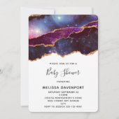 Invitation Baby shower Moderne Espace Bleu & Violet & Étoiles (Devant)
