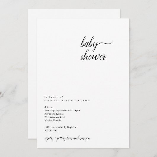 Invitation Baby shower moderne et minimaliste (Devant / Derrière)