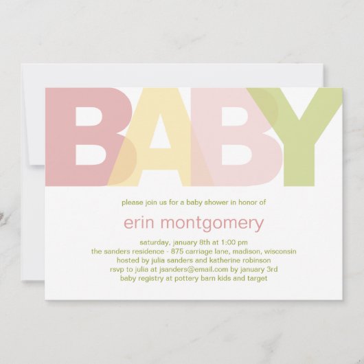 Invitation Baby shower moderne et simple - Fille (Devant)