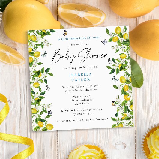 Invitation Baby shower moderne été citron