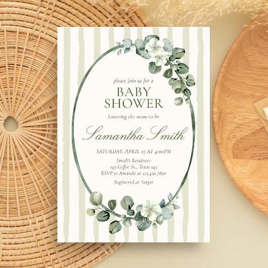 Invitation Baby Shower Moderne Eucalyptus