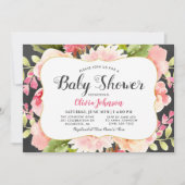 Invitation Baby Shower Moderne Fille aux Fleurs Roses (Devant)