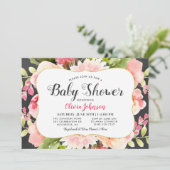 Invitation Baby Shower Moderne Fille aux Fleurs Roses (Debout devant)