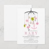 Invitation Baby shower moderne Flamant rose Mobile Girl (Devant / Derrière)