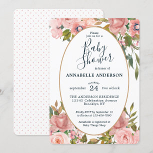 Invitation Baby shower moderne Floral Rose Blush Gold Garden