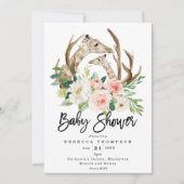 Invitation baby shower moderne floral rustique de girafes (Devant)