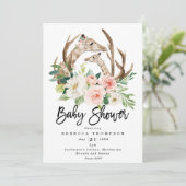 Invitation baby shower moderne floral rustique de girafes (Debout devant)