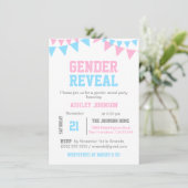 Invitation Baby shower moderne GENDER REVEY rose Bleu (Debout devant)